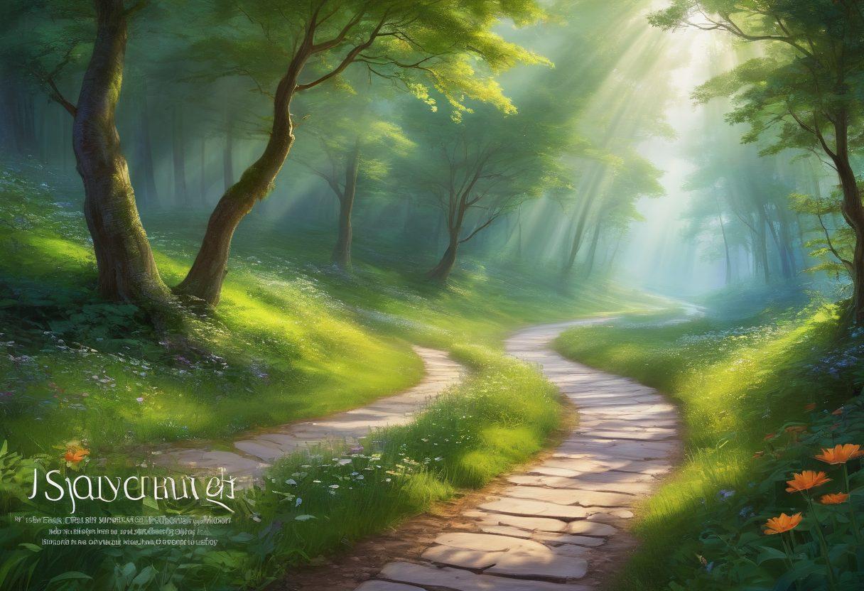 A serene landscape depicting a winding path through a lush green forest, symbolizing the journey of wellness in oncology. On one side, gentle light represents hope and empowerment, while on the other, shadows suggest awareness of struggles. Illustrate a figure walking confidently along the path, with vibrant flowers and inspiring quotes floating in the air. Include soft, healing colors that evoke calmness and strength. super-realistic. vibrant colors.