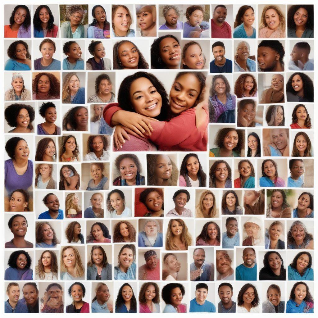 A vivid collage showcasing diverse individuals sharing their survivor stories, surrounded by supportive community resources such as hospitals, counseling centers, and support groups. Include warm gestures like hugs and conversations to portray hope and solidarity. Use vibrant colors to emphasize emotional strength and connection. super-realistic. warm tones. white background.